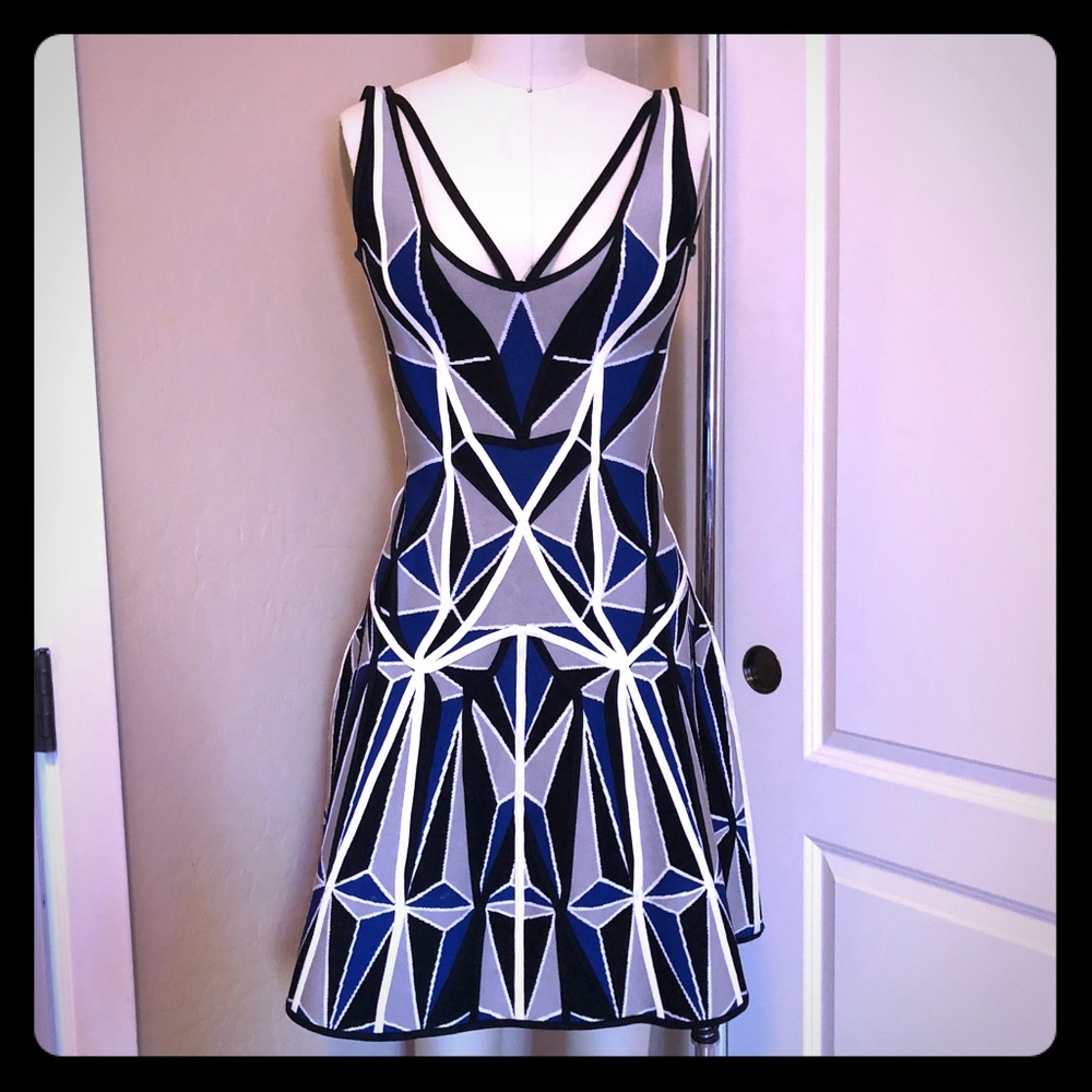 Herve Leger Geometric Jacquard Fit and Flare Dress